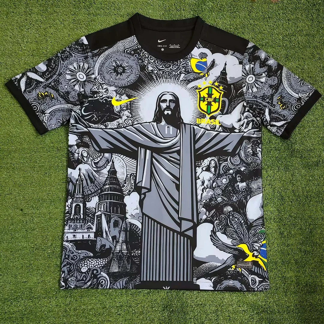 2024 Brazil Special Edition Jesus Black Gray Soccer Jersey